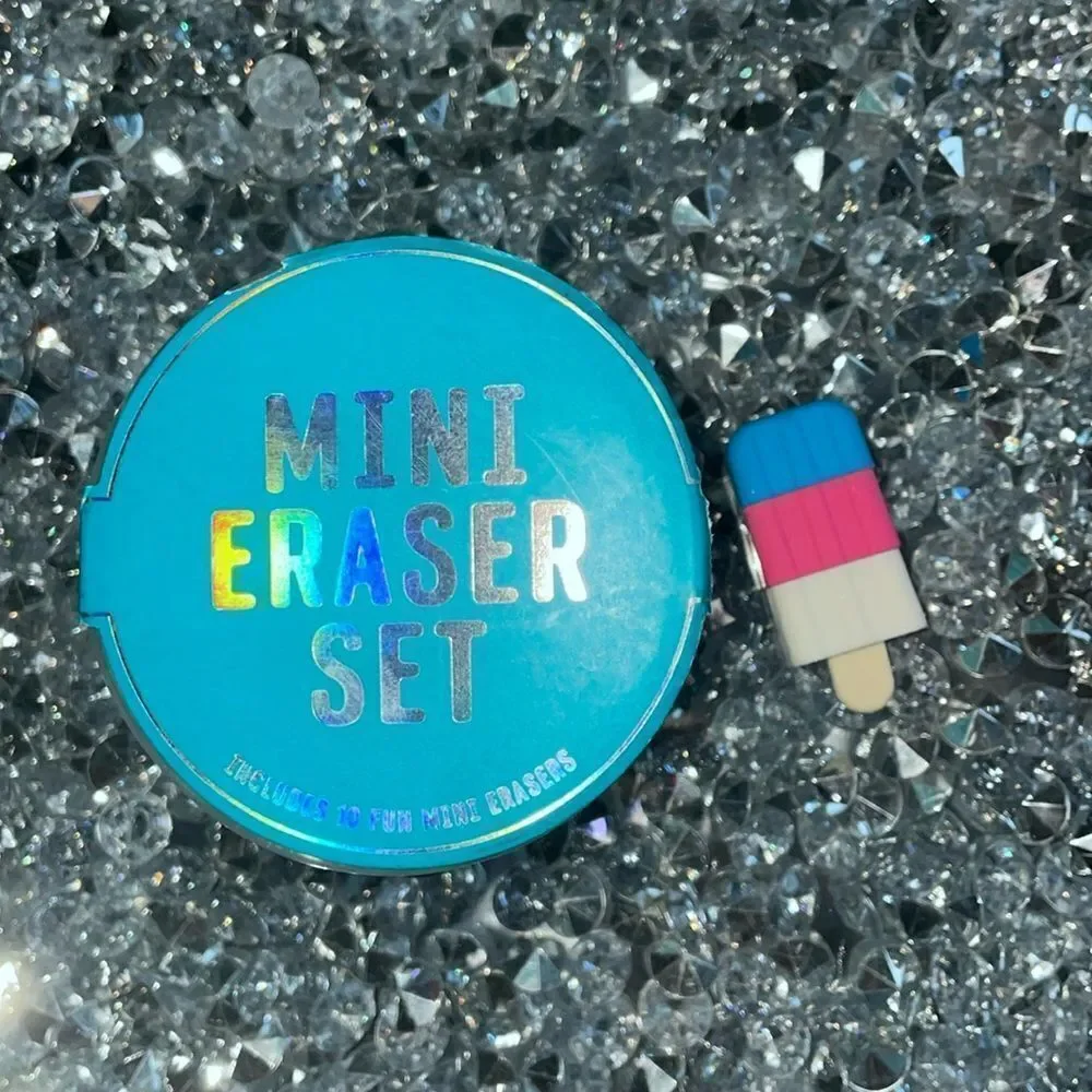 3/$15 New Eccolo set of 10 pink white blue erasers in the shape of popsicles